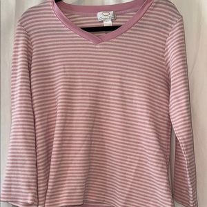 Pink Striped V-Neck Top
